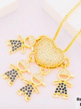 1pc Colorful Zirconia 18k Gold Plated Copper Children Pendant Necklace